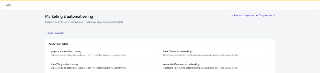 Cutly-marketing en aanbevolen acties